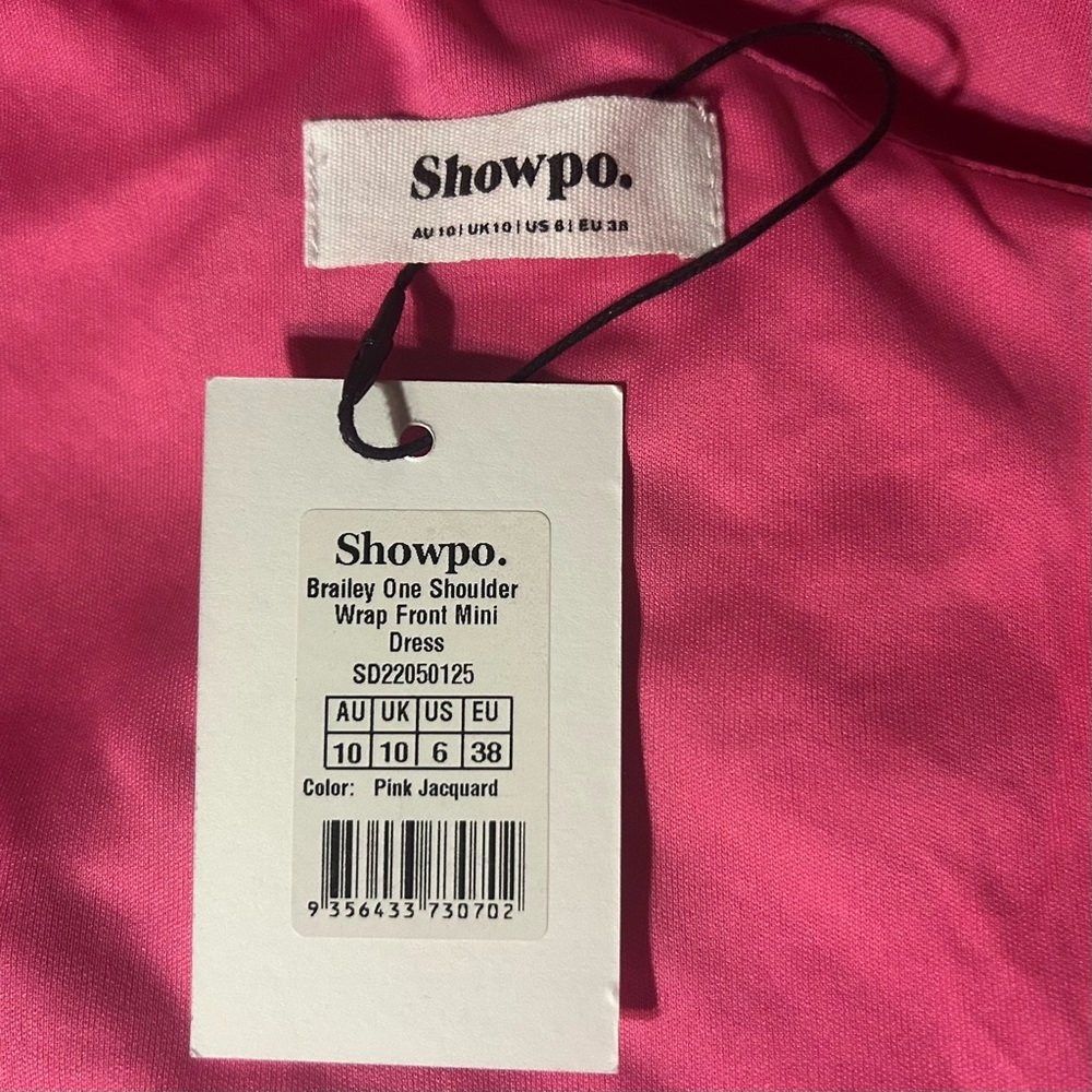 NEW Size 6 Showpo Brailey Pink Floral One Shoulder Tie Waist Mini Party Dress - Picture 4 of 6